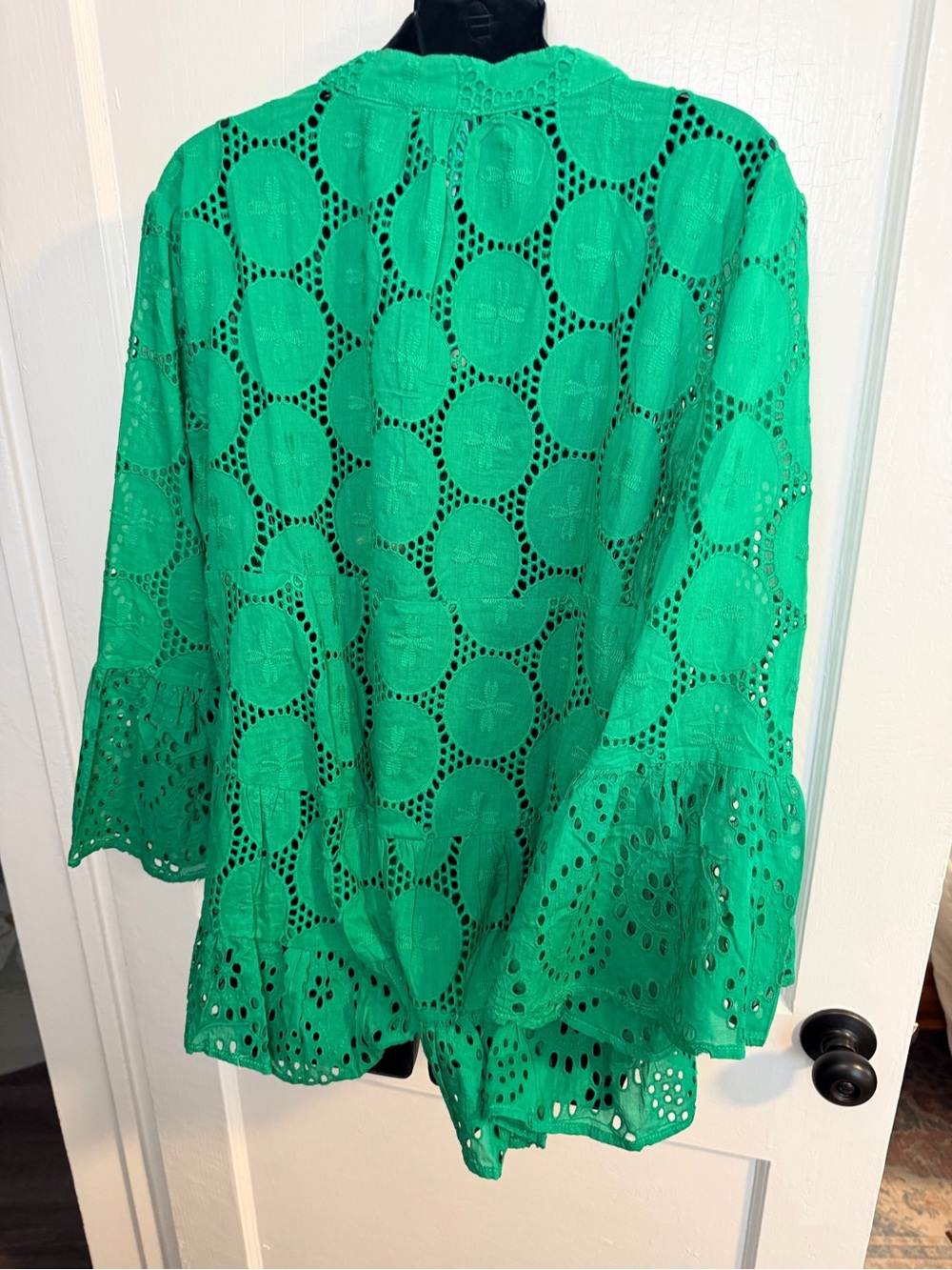 Jaded Gypsy Green Eyelet Button-Front Peplum Blouse - Picture 6 of 9